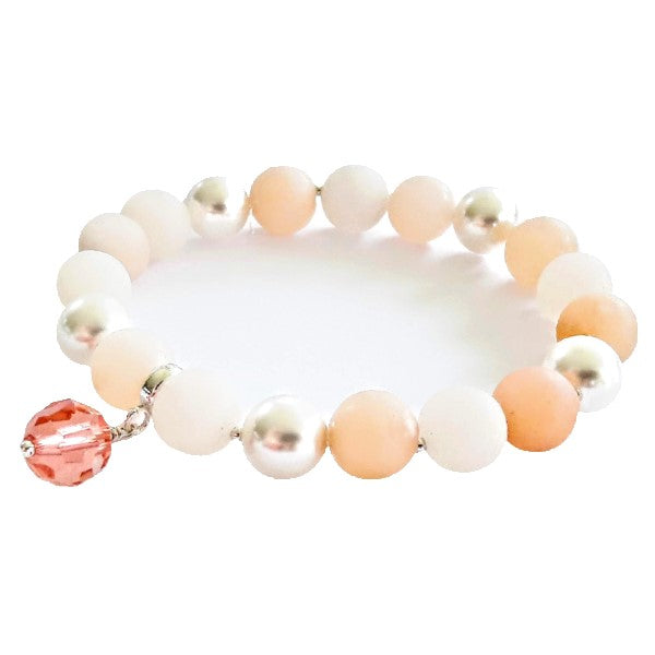 Rozā aventurīna un Swarovski pērļu rokassprādze